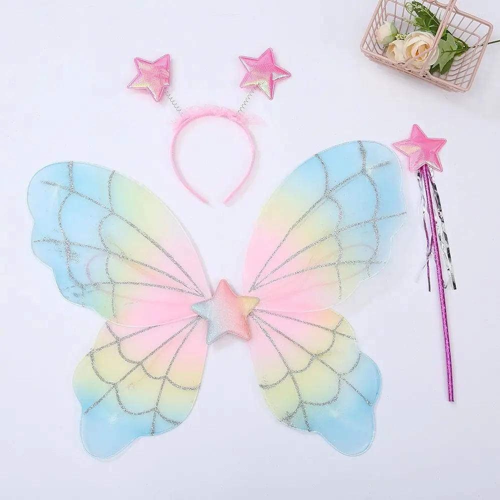 3pcs/set Princess Costume Fairy Wings Sets Dressing Up Party Props Dress-Up Wings DIY Halloween Decorations Angel Wings Girls