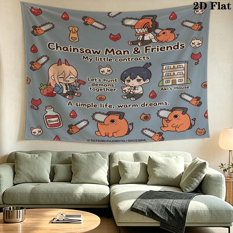 Chainsaw Man Wall Tapestry Aesthetic Wall Hanging Printed Fabric Blanket Decorative Tapestries For Bedroom Living Room Home Decor