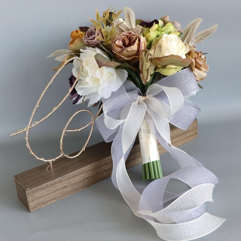 Artificial Flower Wedding Bouquet for Bride Bridesmaid Elegant Silk Flower Champagne Bridal Bouquet for Formal Occasion