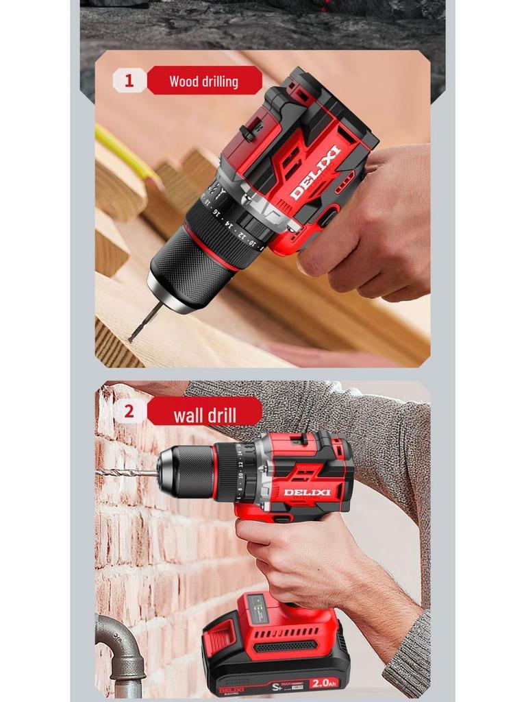 Delixi Cordless Brushless Hammer Drill & Electric Screwdriver with Lithium Battery