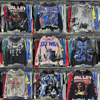 VALLEY Amerikanisches Hip-Hop-Paar Kurzarm-T-Shirt, gewaschener distressed Westküsten-Hoodie, Reißverschluss offen für Männer und Frauen