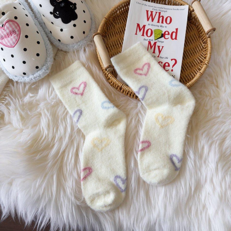 Winter Australian Velvet Cute Cartoon Pink Plush Thickened Fleece Warm Home Tube Socks Floor Socks Sleeping Socks