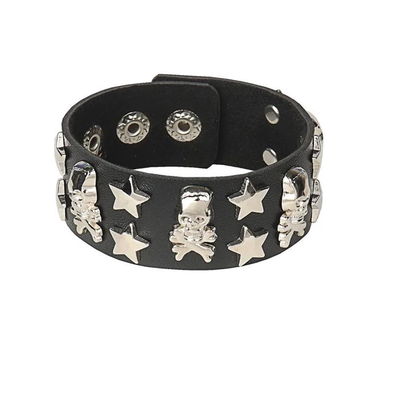 PU Leather Bracelet Punk Goth Studded Spike Rivet Buckle Wristband Cuff Bangle Black Gothic Steampunk for Men Women Unisex 80s