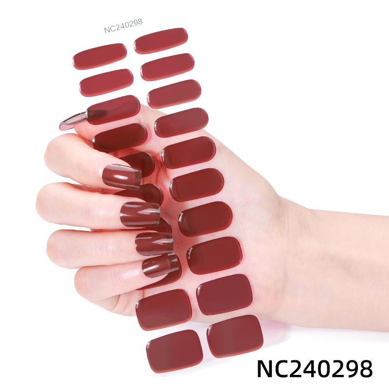 Hot Sell Custom Logo HEMA-Free Gel Polish Nail Stickers New Solid Color Styles Semi Cured Gel Nail Wraps 20 Gel Nail Strips