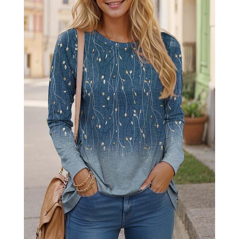 

Women s T shirt Crew Neck Long Sleeve Tunic Casual Print Regular Tops S
