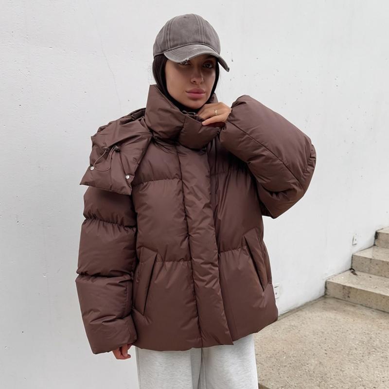 Women's Winter Warm Jacket With Hood Windproof Hooded Jacket With Pockets Full Zip Padded Coat Casual Warm Quilted Thick Coat Outwear for Women