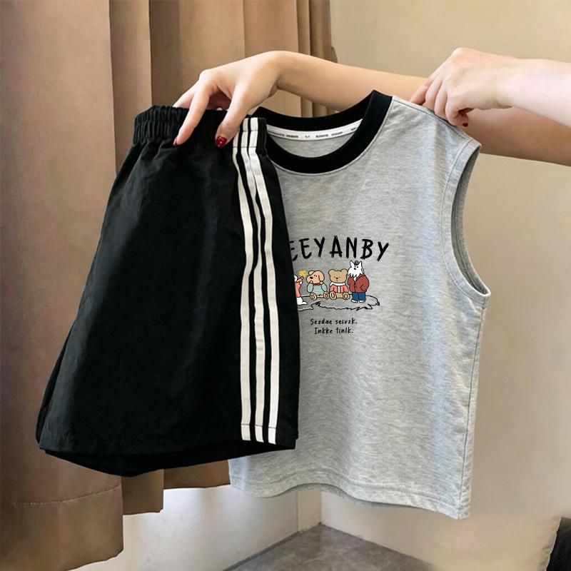 Korean Girls' Trendy Color Block Vest & Striped Shorts Set - Summer New Arrivals for Medium & Large Children
