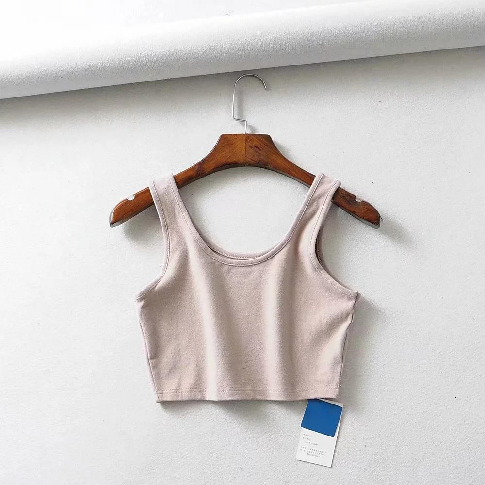 Sexy Women Summer Crop Tank Tops Sleeveless Short Cotton U Collar Knitted Bar