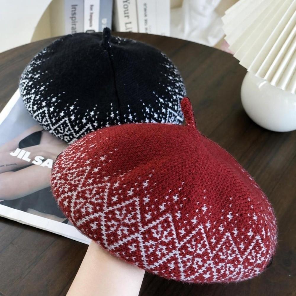 Keep Warm Beret Hat Retro Pattern Kintted Hat Retro Fashion Hat Autumn
