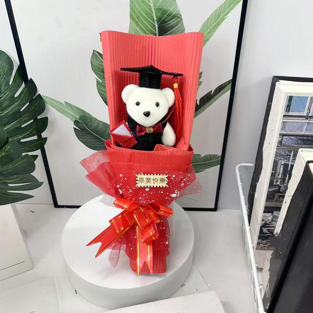 Lovely Graduation Bear Bouquet Simulated Plush Toy Bouquet Stuffed Simulated Bear  Commencement