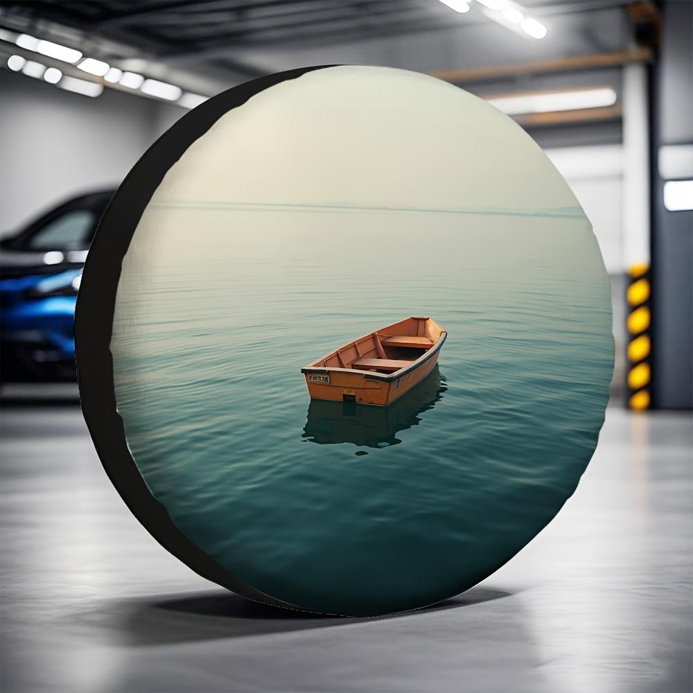 One Piece Of 2D Flat-Printed Universal Tire Cover Featuring A Cargo Ship On A Calm Sea, Made From Polyester Fabric, Suitable For