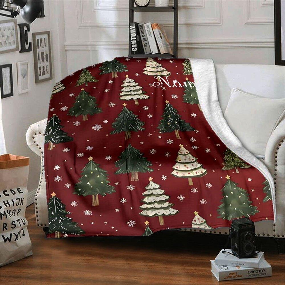 Christmas Trees Pattern Home Customize Your Name Blankets Soft And Cozy For Year Round Use Perfect For Picnics Sofa Office Bed Living Room Ideal Gift