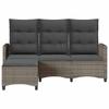Garden Sofa with Reclining Function Cushions L Shaped Grey Poly Rattan