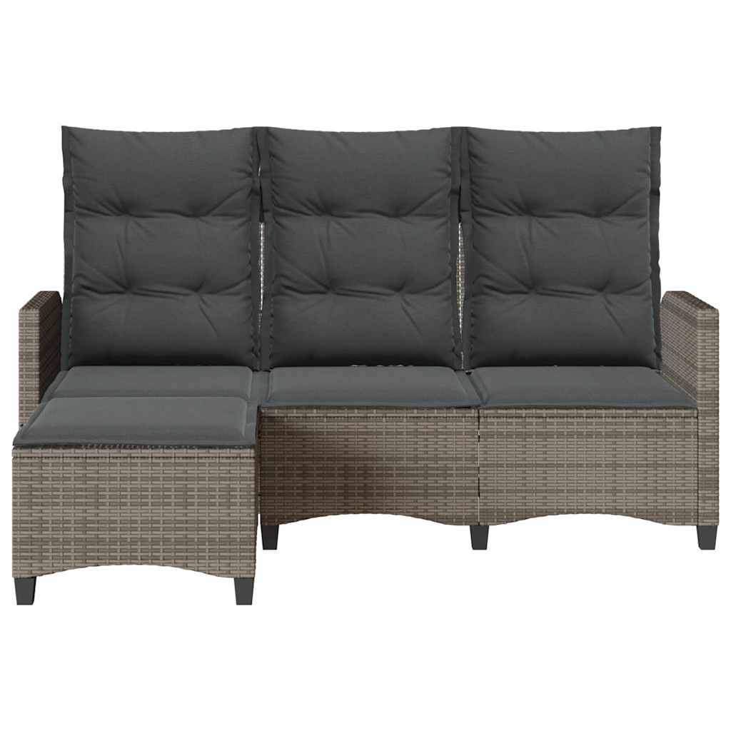 Garden Sofa with Reclining Function Cushions L Shaped Grey Poly Rattan
