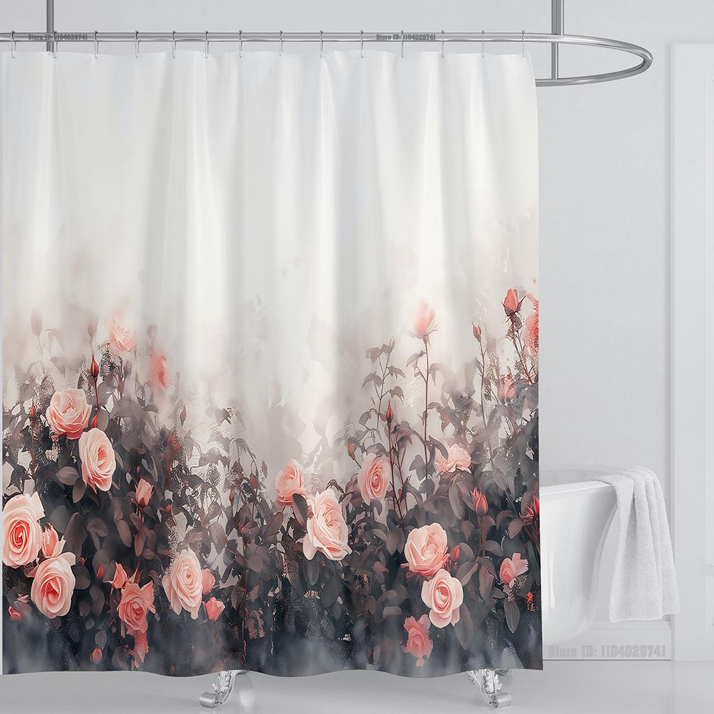 Rose Flower Shower Curtain Waterproof Shower Curtain Polyester Fabric 3D Printed Curtain Bathroom Decoration With Hook