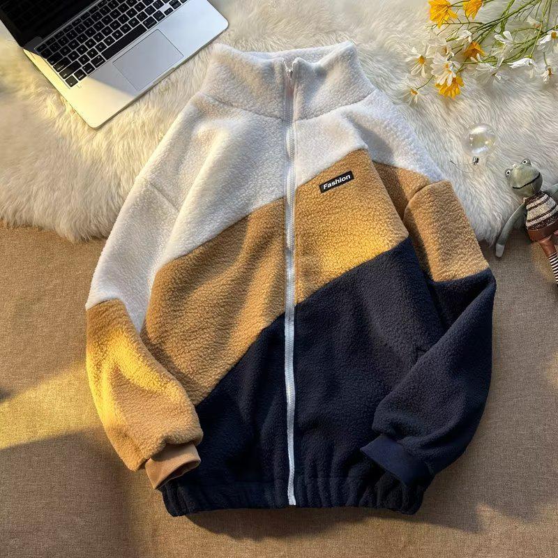 Koreanische Lammfell-Baumwolljacke für Herren – Herbst-/Wintertrend, lockere Passform, vielseitig für Studenten.