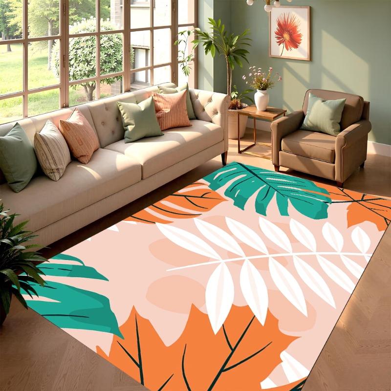 Minimalist Plants Illustrations Area Rug Geometric Line Leaves Design Modern Home Decor Carpet Soft Non-Slip Mat for Living Room