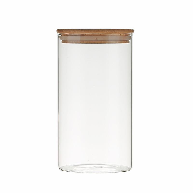 Glass Storage Jar with Bamboo Wood Lid - Sealed Transparent Jar for Tea and Kitchen Organization