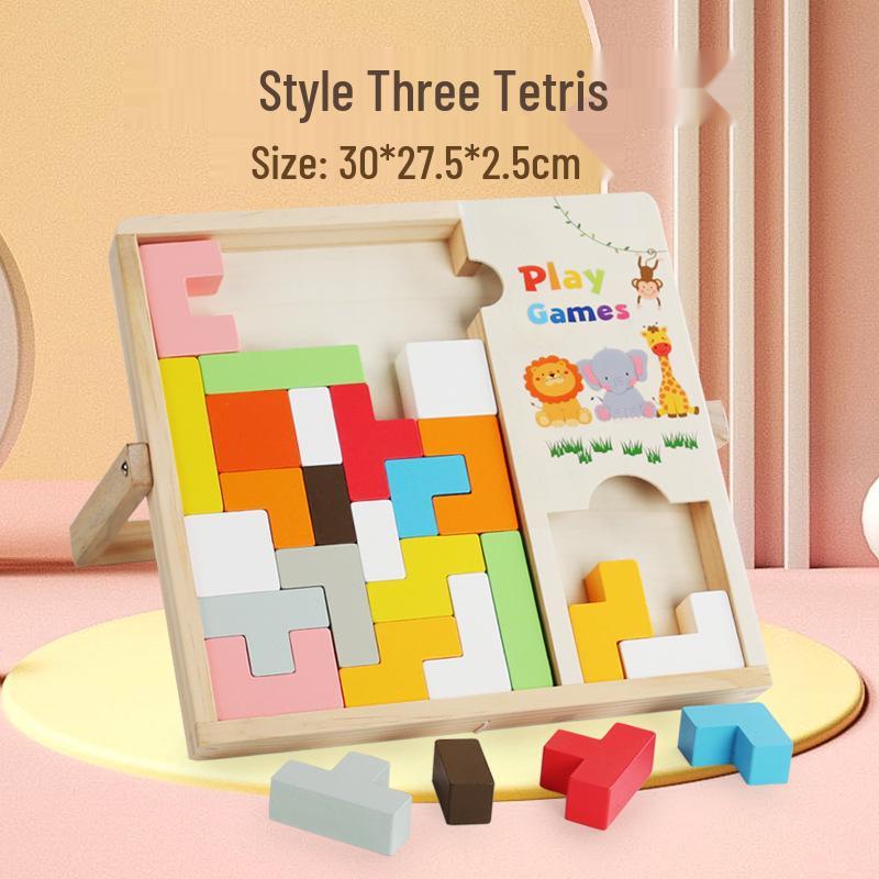 Kids' Enlightenment 3D Wooden Puzzle Blocks - Tetris Style Educational Toy