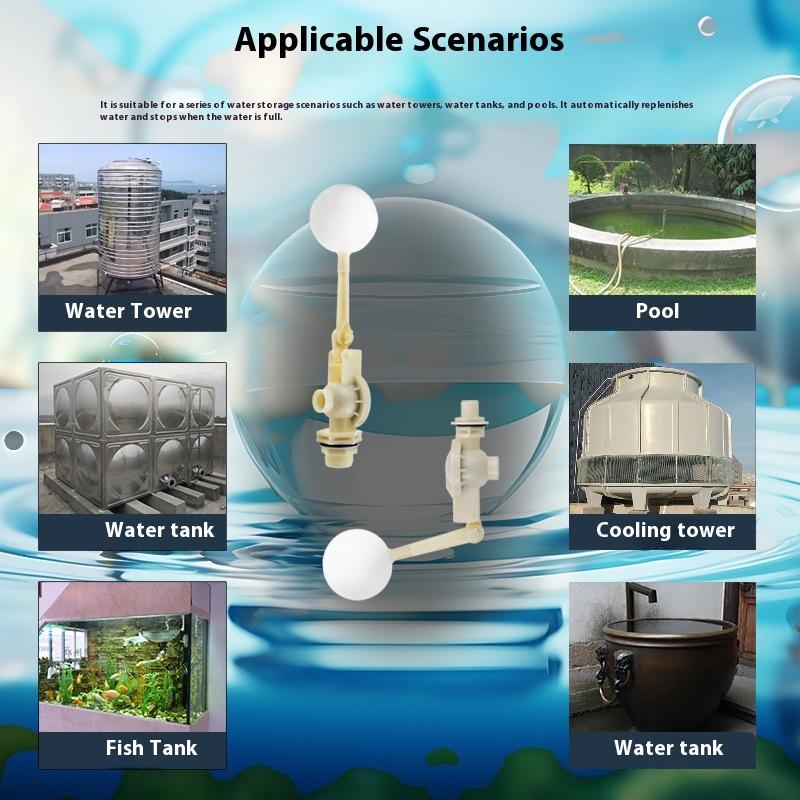 Plastic Floating Ball Valve Fish Tank Water Tank Adjustable Water Inlet Valve Multi Direction Installation Ball Cock