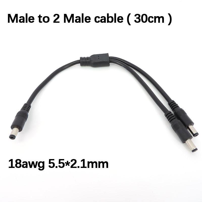 

30 см DC 1 штекер-гнездо на 2-сторонний штекер-гнездо Разветвитель разъема питания 5,5x2,1 мм кабель питания для светодиодной ленты 18/24 AWG Male to 2 Male