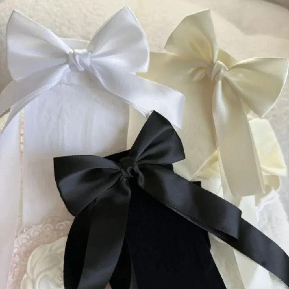 1Pair Black White Middle Tube Sock Nylon Bowknot Sock Sweet Harajuku Sock  Spring Summer