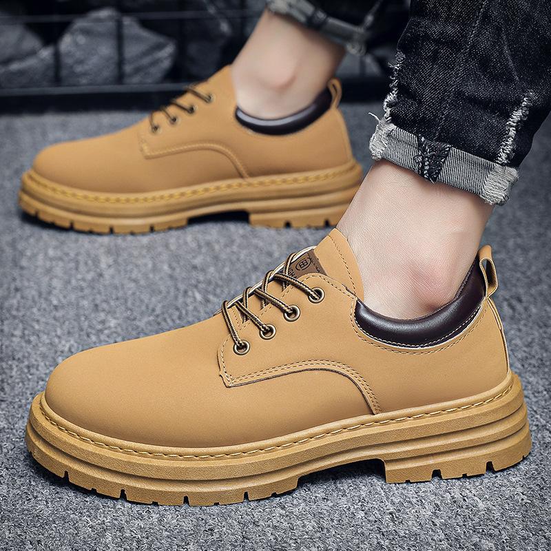 Labor Protection Shoes for Men's Autumn New Martin Boots Men's Short Boots Trendy Versatile Yellow Boots Thick Sole Work Shoes Men's Board Shoes