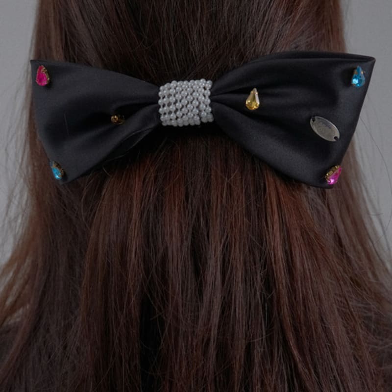 SORRY TOO MUCH LOVE Crystal Gem Satin Bow Hairpin_Black
