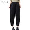 Korean Style Autumn Winter Women Harem Pants High Waist Casual Loose Black White Plus Size Trousers Diamonds Elegant Basic Ladies' Pants