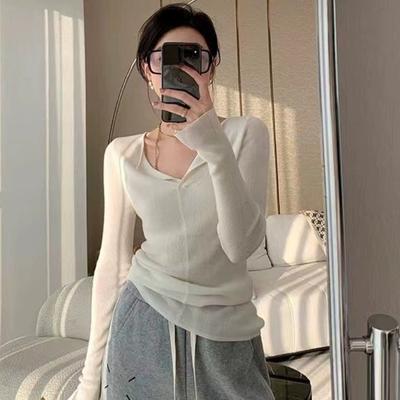 Autumn and Winter Solid Color Small Collar Cotton Wool Knitted SweaterVersatile and Comfortable Soft Base Top with Feminine Temperament