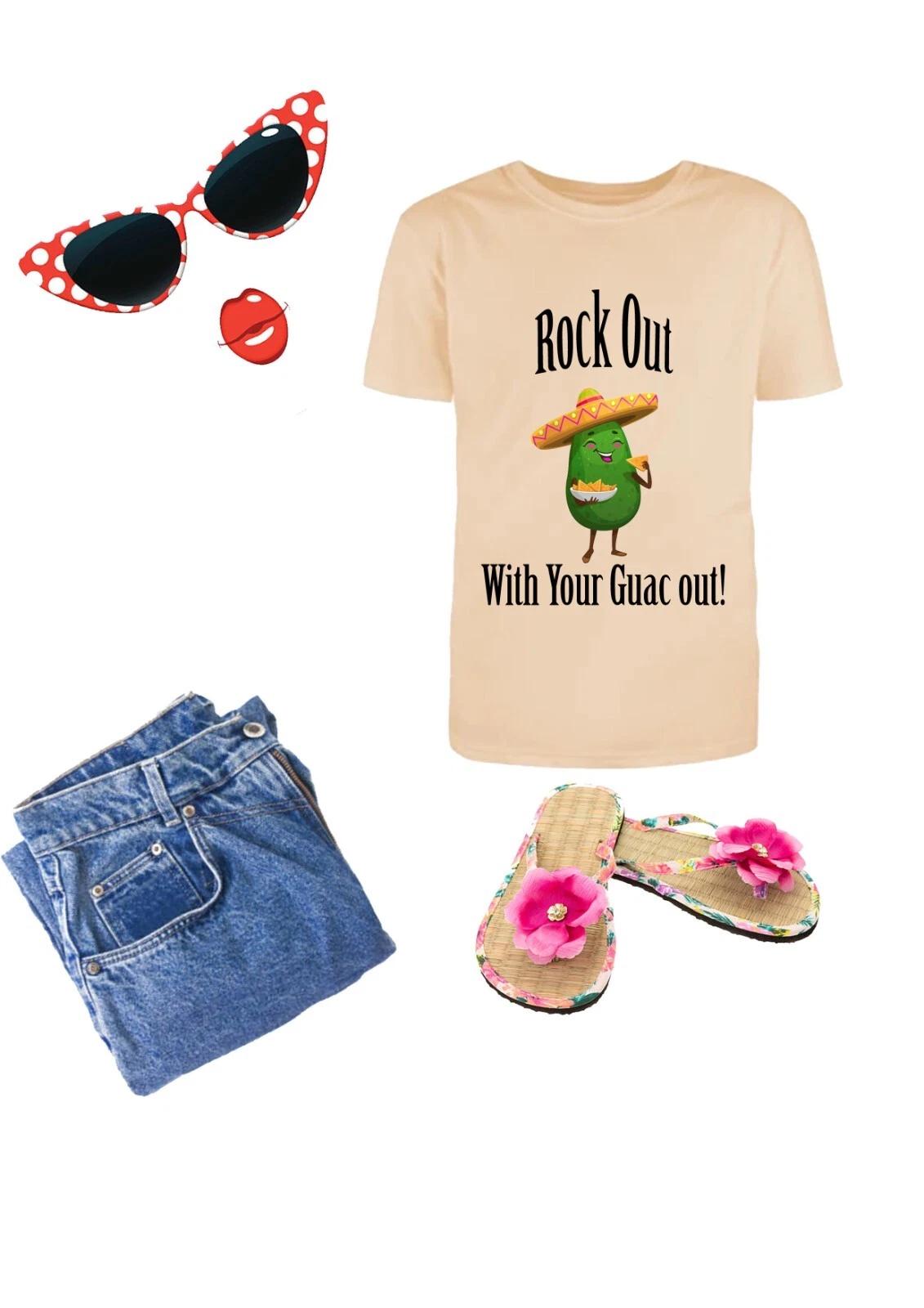 Rock Out With Your Guac Out Fun Adult Statement Crew Neck T-Shirt, S