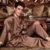 Men's Silk Long Sleeve Pajamas Set: Spring to Autumn, Lightweight, Loose, and Comfortable Homewear.