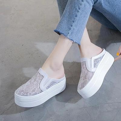 Fashion Top Quality Women Mesh Casual Shoes Flat Platform Wedge Shoes Height Increasing Hollow Hole Breathable Sneakers Slippers 7cm