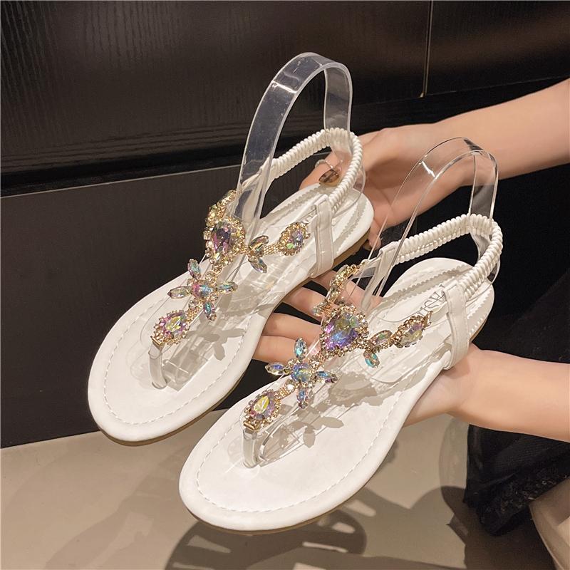 

Fashion 2025 New Summer Flats Sandals Women Crystal Clip Toe Slippers Trend Luxury Brand Ladies Shoes Beach Causal Slides Mujer Zapatos 43 белый
