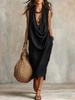 2026 Women's Casual Sleeveless Loose Swing Neck Cotton Linen Holiday Dress