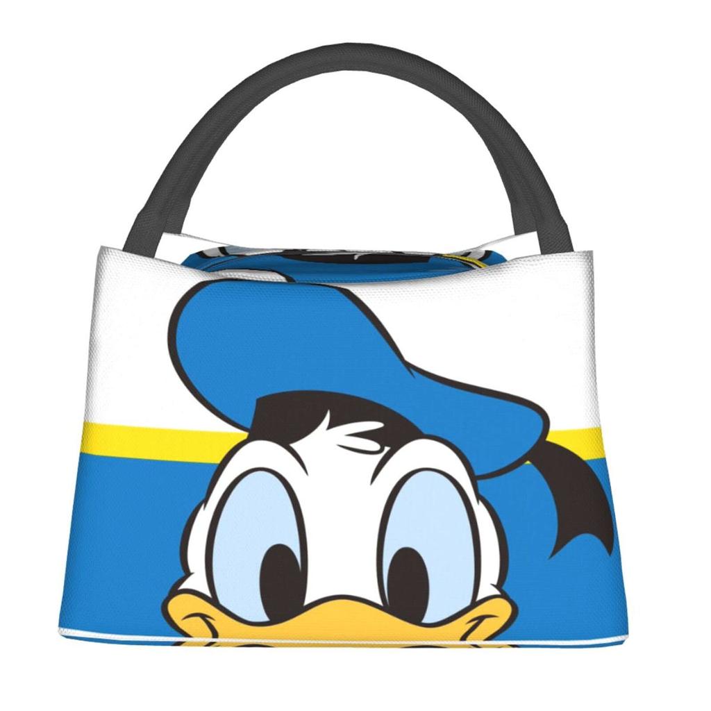 Donald Duck Insulated Lunch Bag with Clasp Bento Cooler Bag with Soft Cooler Bag Closure, Black, Box, Insulated, Zipper, Compact, Bag, Tote/Eco