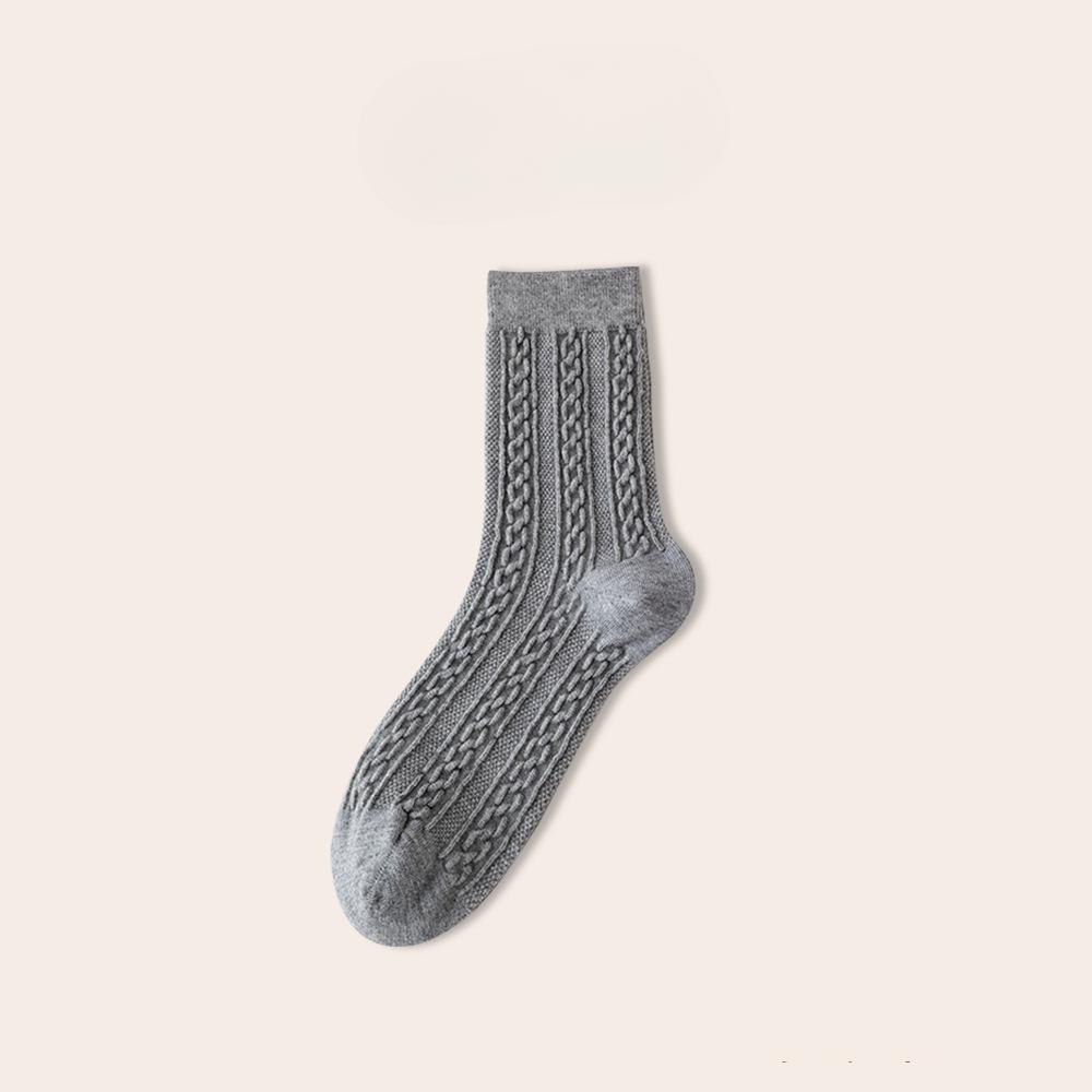 Women's Autumn and Winter Cashmere Mid-calf Socks, Twisted Boneless Long Socks, Solid Color Thickened Warm Women's Wool Socks