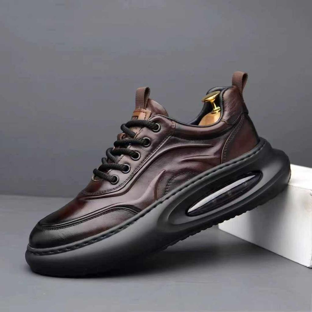 Men's Luxury Cowhide Dad Shoes with Thick Sole - Autumn/Winter Fashion Sports Sneakers