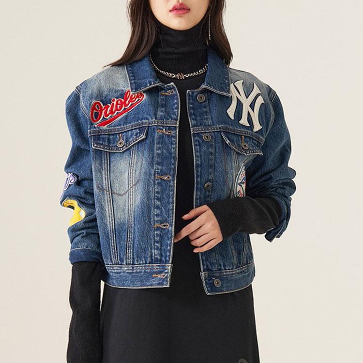 New MLB Base Logo Cropped Coats Women's Blue 3FDK02014-50BLS