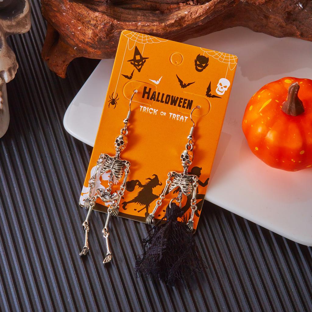 New Halloween Asymmetric Skull Skeleton Drop Earrings for Women Vintage Dripping Oil Pumpkin Dangle Earring Party Jewelry Gifts