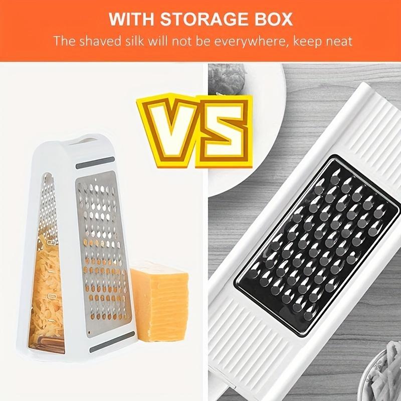 Durable Stainless Steel Double-Sided Cheese Grater with Container - Efficient Food Prep Tool for Vegetables, Carrots, Cucumbers - Space-Saving
