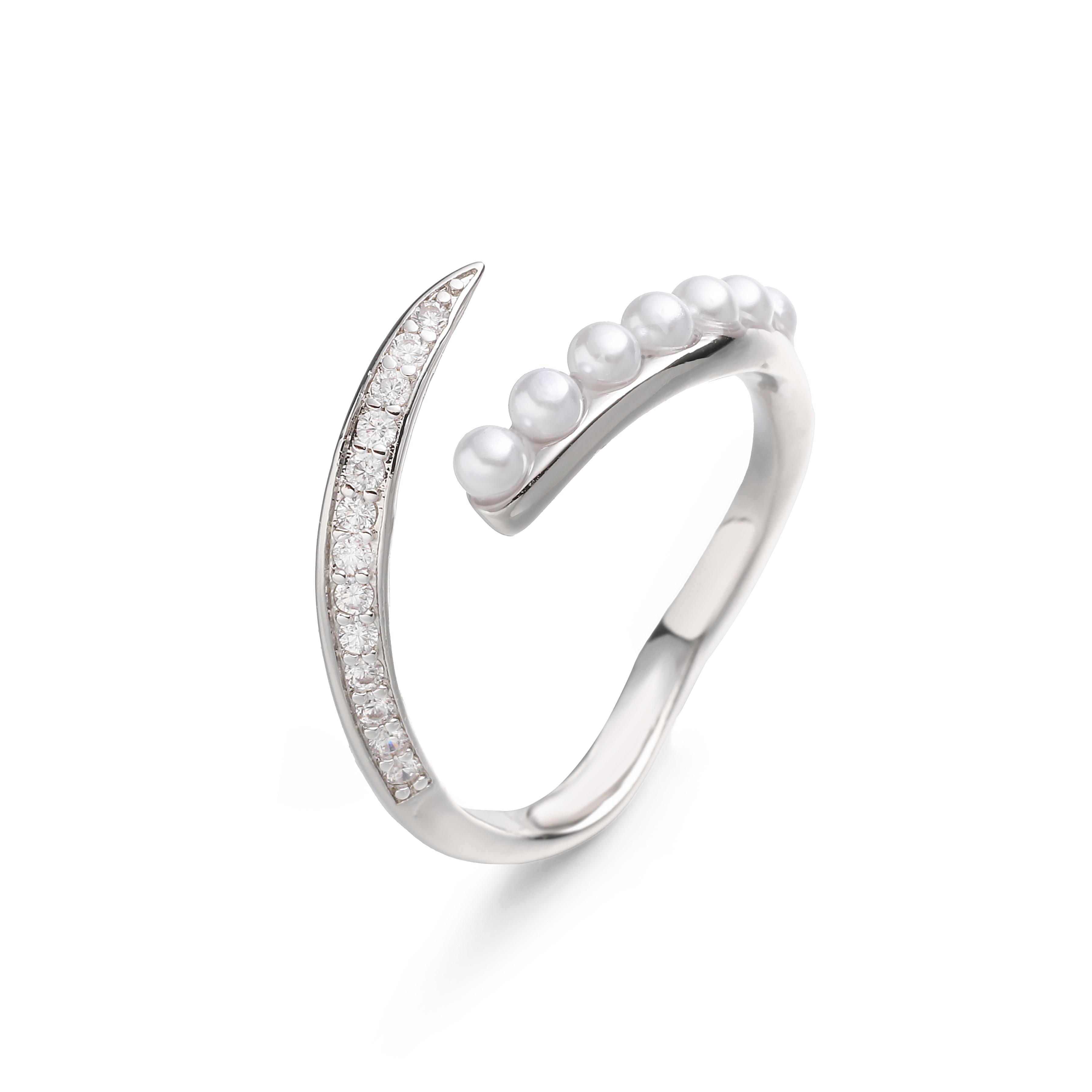Serpentine Zircon with Imitation Pearl Ring – Vintage-style Elegant Decorative Accessory for Women, Adjustable Jewellery resizable