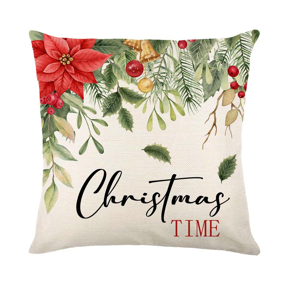 Home Decor Pillow Cover Christmas Holiday Linen Print Living Room Sofa Cushion Cover Bedroom Pillow Cover