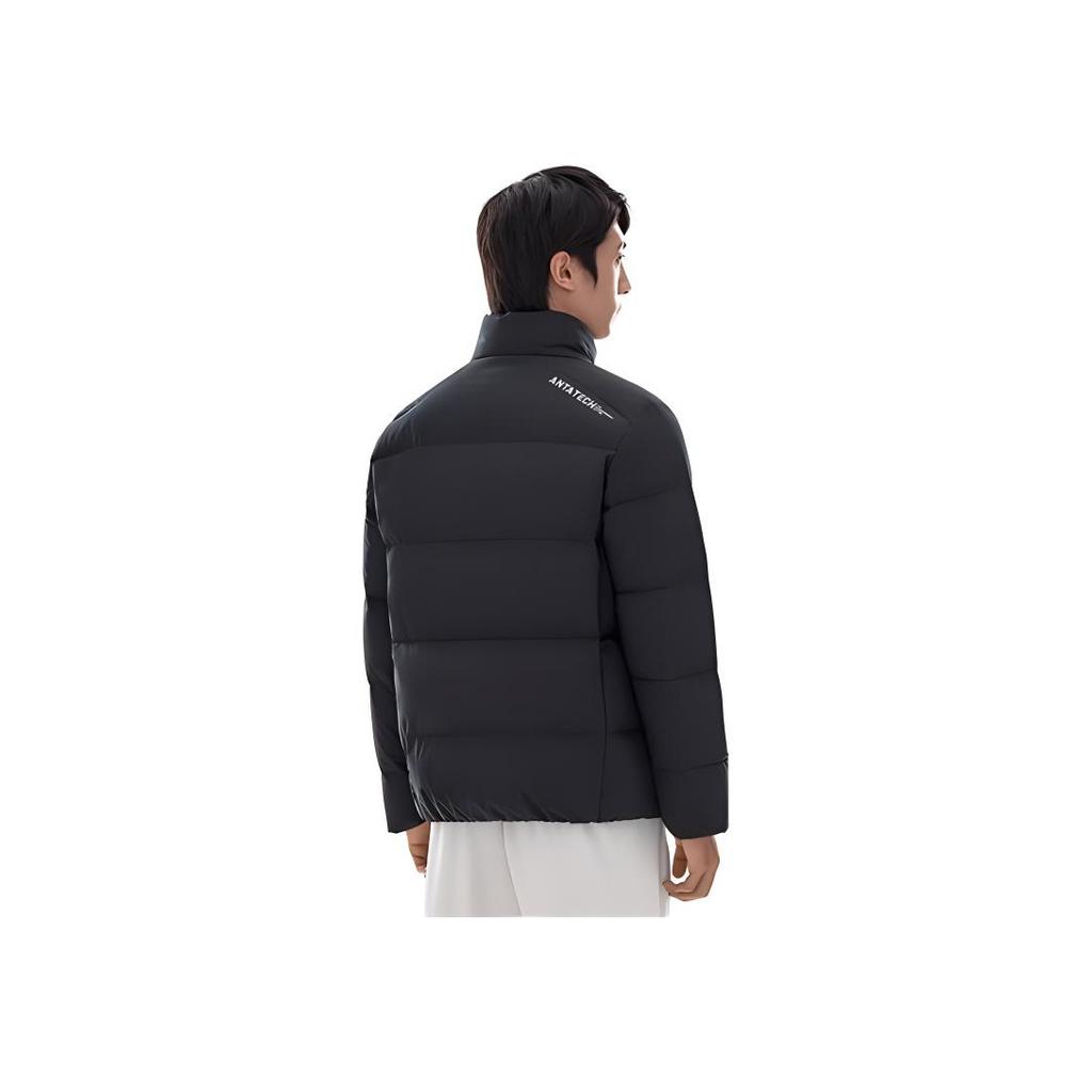 Anta Veste matelassée à col montant et fermeture éclair, couleur unie avec impression de lettres, vêtements d'extérieur pour homme, Noir 952247944-4