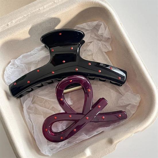 1/2Pcs Women Hair Claw Dot Print Plastic Hair Clamp with Strong Grip Anti-slip Teeth Large Size Shark Hair Clip
