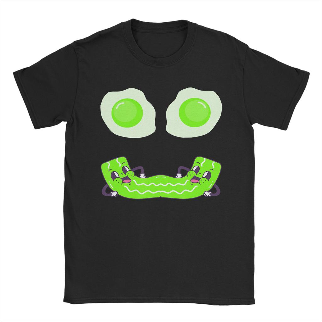 Unisexs Cute Green Chicken Egg Ham Smile Face Brunch Breakfast T Shirts Pure Cotton Clothing Vintage Short Sleeve Crewneck Tees