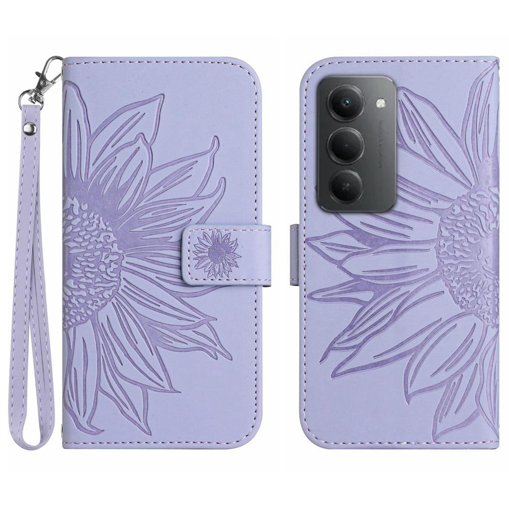 For Xiaomi Redmi 15 5G Case Sunflower Imprint Leather Wallet Phone Cover with Wrist Strap