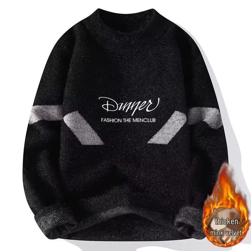 Men s Color Block Mink Velvet Sweater - Autumn/Winter Youth Trendy Knitwear 2XL чёрный