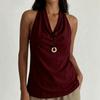 Summer Solid Color Halter Neck Tank Top with Open Back and V-Neck for Women