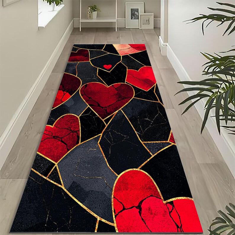 Bunter Herzstein Läufer Teppich Boho Stil Indoor Dekoration Eingangsteppich Schlafzimmer Rutschfester Teppich für Eingänge Wohnzimmer Badezimmer